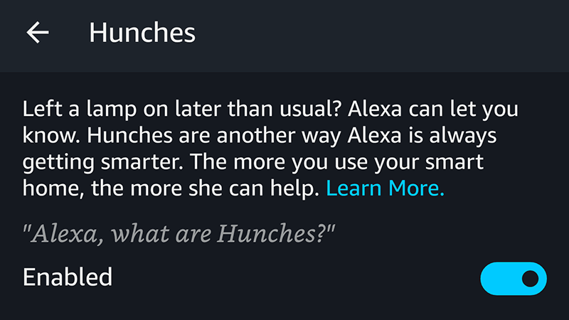 Alexa Hunches Setting 
