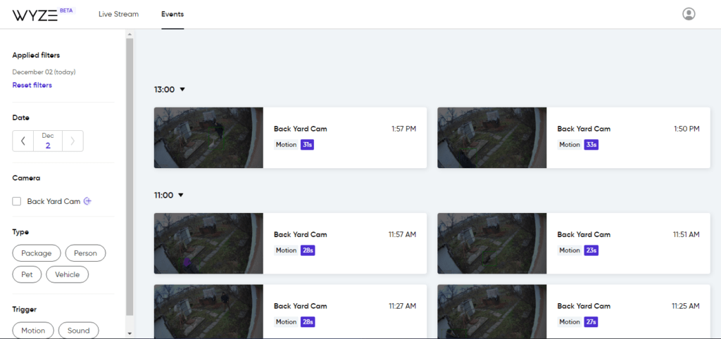 wyze cam web events Wyze Cam Web events
