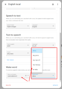 voice assistantt select wake word 