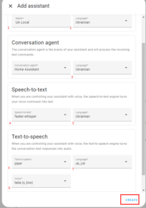 HA settings create voice assistant 